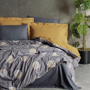 Set husa pilota + fata de perna, bumbac ranforce 100%, 135x200 cm + 80x80 cm, nasturi/plic, gri - Verificat A · Re-Bloom