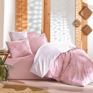 Set husa pilota + fata de perna, bumbac ranforce 100%, 135x200 cm + 80x80 cm, roz/alb - Verificat A · Re-Bloom