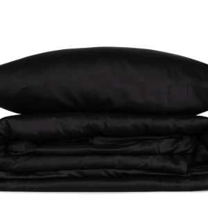 Set husa pilota + fata de perna, satin bumbac 100%, 135x200 cm + 80x80 cm, pat o persoana, negru - Verificat A · Re-Bloom
