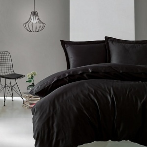 Set husa pilota + fata de perna, satin bumbac 100%, 155x200 cm + 80x80 cm, negru - Verificat A · Re-Bloom
