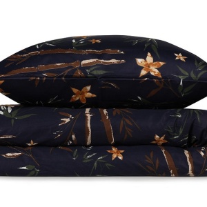 Set husa pilota + fata de perna, satin bumbac 100%, 155x220 cm + 80x80 cm, lavabil 40°C, albastru inchis/auriu - Verificat A · Re-Bloom - Img 3