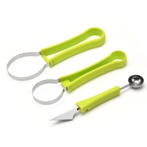 Set instrumente de sculptura in fructe Cisolen, plastic/otel inoxidabil, verde/argintiu, 21,2 x 7,5 cm/20,1 x5,4 cm/ 19,4 x 2,8 cm - Img 9