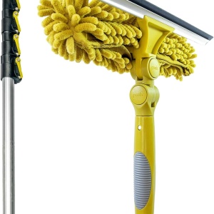 Set maner telescopic cu racleta dubla/pamatuf DocaPole, aluminiu/cauciuc/microfibra, galben/argintiu, 3,6 m