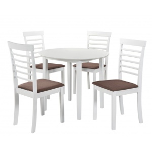 Set masa dining si bucatarie Drimus Sophia, MDF, rotunda, 90x74 cm si 4 scaune Montreal, lemn, tapiterie stofa, alb - Img 2