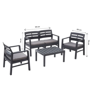 Set mobilier gradina/terasa, Progarden, JAVA, 4 piese, polipropilena, antracit, canapea 2 locuri 121x58x74 cm, 2 scaune 63x58x74 cm, masa 74x55x38 cm, cu perne incluse, Resigilat, Grad A - Img 2