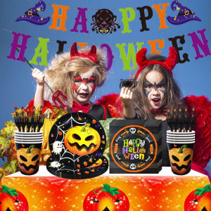 Set pentru masa de Halloween Miotlsy, hartie, multicolor, 77 piese - Img 5