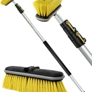 Set perie moale cu maner extensibil DOCA, plastic/cauciuc/aluminiu, negru/galben/argintiu, 3,6 m