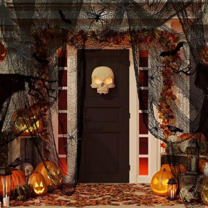 Set plasa si 20 paianjeni pentru Halloween Coolon, poliester/plastic, negru, 76 x 400 cm