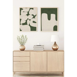 Set tablou decorativ Re-Bloom, 2 piese, MDF/lemn masiv, natur/alb/verde, 50 x 70 cm - Img 2