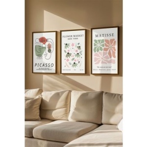 Set tablou decorativ Re-Bloom, 3 piese, lemn masiv/MDF, multicolor, 33 x 48 cm