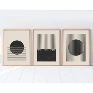 Set tablou decorativ Re-Bloom, 3 piese, lemn masiv/MDF, natur/negru, 50 x 70 cm
