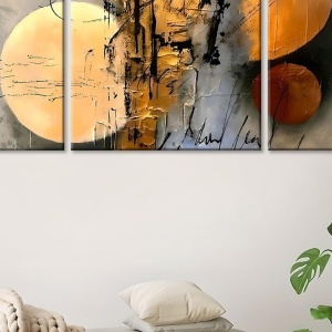 Set tablou decorativ Re-Bloom, 3 piese, model abstract, lemn/panza, multicolor - Img 2