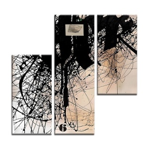 Set tablou decorativ Re-Bloom, 3 piese, model abstract, panza/lemn, multicolor