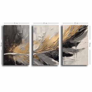 Set tablou decorativ Re-Bloom, 3 piese, model pana, lemn masiv/panza, 145 x 70 cm - Img 3