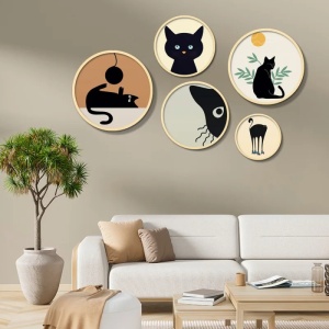 Set tablou decorativ Re-Bloom, 5 piese, model pisici, lemn masiv, multicolor - Img 2