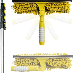 Set tija telescopica cu racleta/pamatuf pentru geamuri DOCA, aluminiu/microfibra, galben/argintiu, 7.1 m