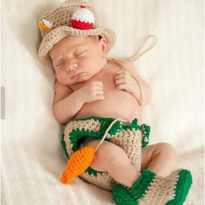 Set tricotat pentru sedinta foto bebelusi Ruiqas, fibre acrilice/bumbac, multicolor, 0-1 luna - Img 2