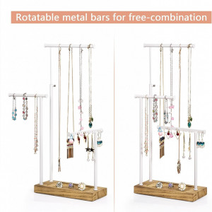 Stand cu 3 bare pentru organizarea colierelor/ bratarilor SRIWATANA, lemn/metal, alb/natur,  21 x 10,1 x  35,5 cm