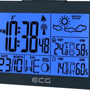 Statie meteo interior-exterior ECG MS 200 Grey, senzor extern fara fir, LCD, ceas, alarma - Img 2