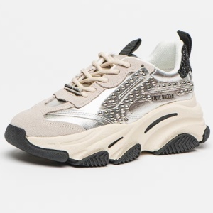 Steve Madden, Pantofi sport cu garnituri de piele intoarsa, Argintiu, 38, Resigilat, Grad A - Img 3