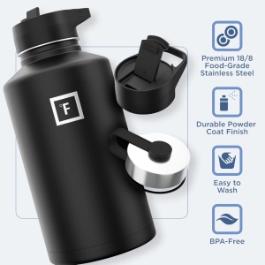 Sticla din otel inoxidabil IRON °FLASK, 3 capace, rece 24 ore / cald 12 ore, izolata, roz/albastru deschis, fara BPA, 1800 ml - Img 2