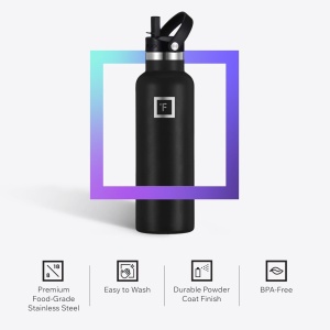 Sticla din otel inoxidabil IRON °FLASK, 3 capace si pai, rece 24 ore / cald 12 ore, izolata, alb/negru, fara BPA, 950 ml - Img 3