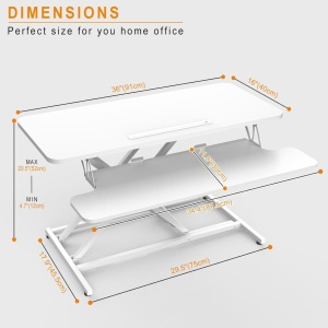 Suport de birou cu inaltime reglabila pentru laptop/monitor Ergomaker, metal/lemn, alb, 91 x 45,5 x 12-52 cm