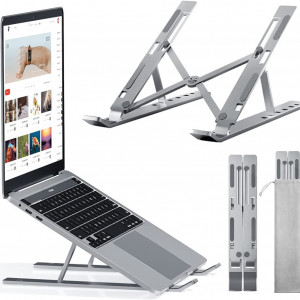 Suport de laptop reglabil pe inaltime cu 6 nivele Rrtizan, aluminiu/cauciuc/silicon, argintiu, 24 x 16,5 x 13 cm