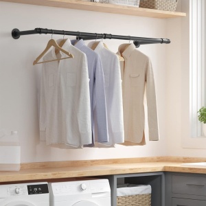 Suport de perete pentru haine Songmics, otel, negru, 30,4 x 170 cm, Resigilat, Grad A - Img 4