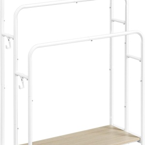 Suport pentru prosoape Vasagle, metal/PAL, alb/natur, 70 x 30 x 100 cm, Resigilat, Grad A