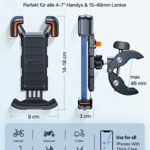 Suport telefon pentru bicicleta Andobil, metal/plastic, negru/portocaliu, 9 x 18 x 3 cm - Img 2