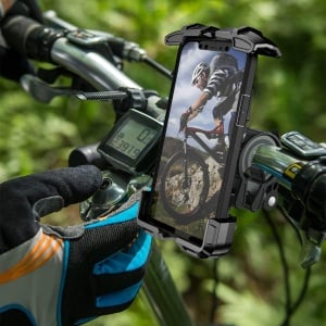 Suport telefon pentru bicicleta Faefty, reglabil, silicon/plastic, negru, 4,6-6,9 inchi