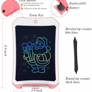 Tableta de desen pentru copii JRD &BS WINL, 8,5 inchi, roz/alb - Img 6