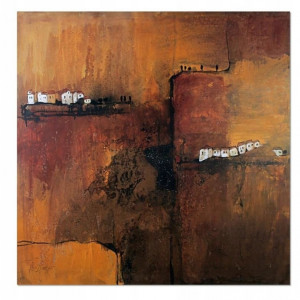Tablou abstract Latitude Run, lemn/panza, multicolor, 40 x 40 cm