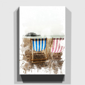 Tablou Brighton Beach, maro/alb, 60 x 40 cm - Img 1