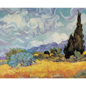 Tablou Cypress Trees (Van Gogh), MDF/panza, multicolor, 83 cm - 103 cm