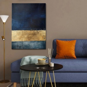 Tablou decorativ canvas 70x100x3 cm, panza/lemn, design modern elegant, albastru inchis/auriu - Verificat A · Re-Bloom - Img 2
