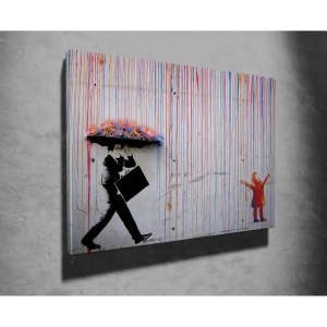 Tablou decorativ canvas Banksy model Ploaie colorata, 70x100 cm, 50% bumbac/50% poliester, imprimare digitala, cadru lemn 2x3 cm, multicolor - Verificat A · Re-Bloom - Img 2