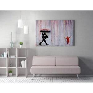 Tablou decorativ canvas Banksy model Ploaie colorata, 70x100 cm, 50% bumbac/50% poliester, imprimare digitala, cadru lemn 2x3 cm, multicolor - Verificat A · Re-Bloom - Img 2