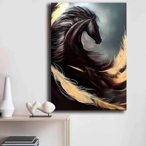 Tablou decorativ canvas model cal, 70x100 cm, panza/lemn, negru/gri/bej - Verificat A · Re-Bloom - Img 4