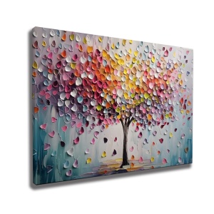 Tablou decorativ model copac canvas 50x70 cm, 50% bumbac/50% poliester, imprimare digitala, rama lemn 2x3 cm, multicolor - Verificat A · Re-Bloom