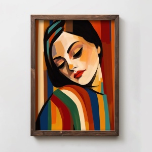 Tablou decorativ model femeie, MDF/lemn masiv, 35x47x2 cm, design artistic modern, multicolor - Verificat A · Re-Bloom