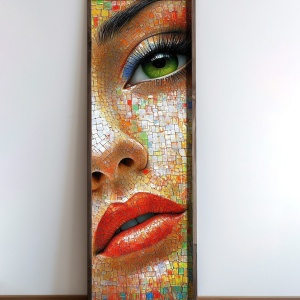 Tablou decorativ model femeie, MDF/lemn pin, 40x120x3.5 cm, MDF 3mm, imprimare UV, format panoramic, multicolor - Verificat A · Re-Bloom - Img 5
