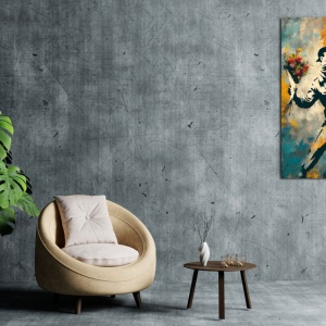 Tablou decorativ model floral canvas 44x66 cm, panza/lemn, auriu/negru - Verificat A · Re-Bloom - Img 3