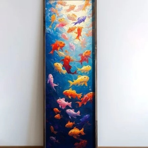 Tablou decorativ model pestisori MDF/lemn masiv pin 40x120x3.5 cm, MDF 3mm, imprimare UV, format panoramic, multicolor - Verificat A · Re-Bloom
