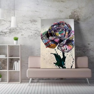 Tablou decorativ model trandafir canvas, 50x70 cm, panza/lemn, multicolor - Verificat A · Re-Bloom - Img 2