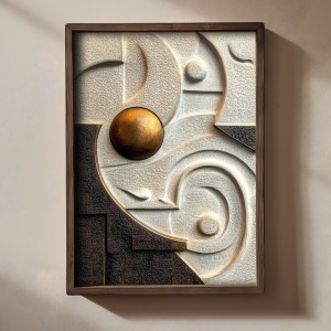Tablou decorativ Re-Bloom, lemn masiv/MDF, alb/maro/auriu, 35 x 47 x 2 cm - Img 4