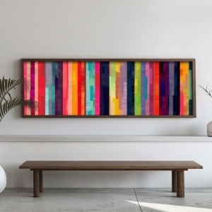Tablou decorativ Re-Bloom, lemn masiv/MDF, multicolor, 40 x 120 x 3,5 cm - Img 3