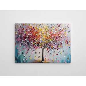 Tablou decorativ Re-Bloom, model copac, panza/lemn, multicolor, 50 x 70 cm - Img 2