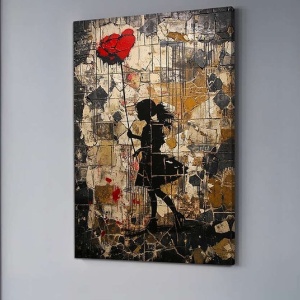 Tablou decorativ Re-Bloom, model Femeie cu un trandafir gigant, panza/lemn, multicolor, 60 x 90 cm - Img 3